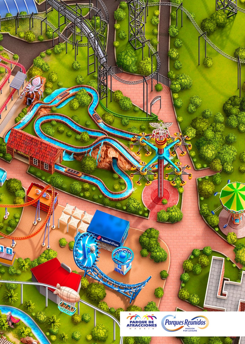 Parque de Atracciones de Madrid, Parques Reunidos | ilustrador dibujante mapas realistas